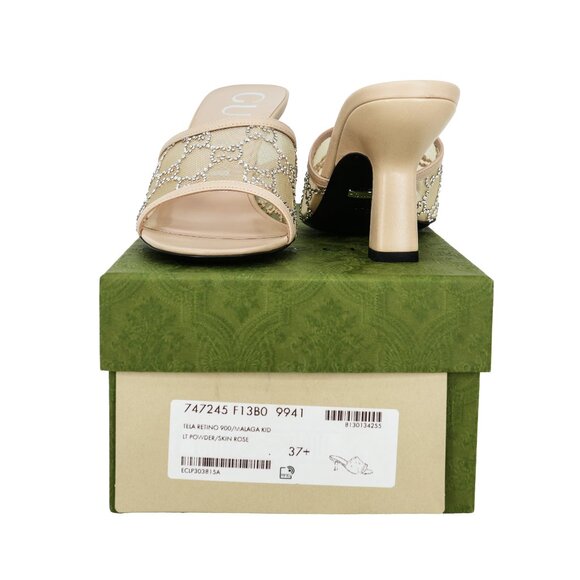 Gucci Crystal GG Mesh Mid Heel Sandals - Picture 5 of 6